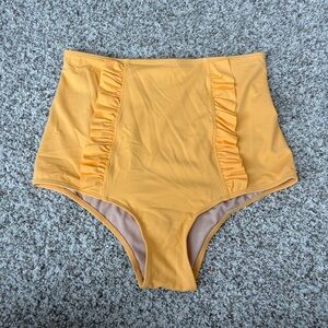 Kortni Jeane Women's Front Ruffle Swim Bikini Bottom in Gold Yellow Size Medium
